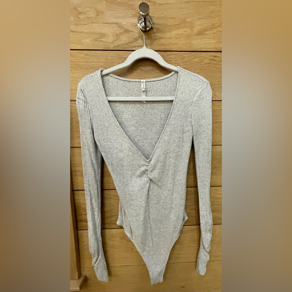 Free People Gray Ribbed Bodysuit.  Size Small